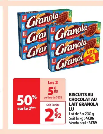Auchan Supermarché BISCUITS AU CHOCOLAT AU LAIT GRANOLA LU offre