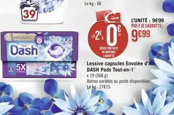 Géant Casino Lessive capsules Envolée d'Ain DASH Pods Tout-en-1 offre