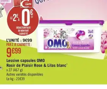 Géant Casino Lessive capsules OMO Rosir de Plaisir Rose & Lilas blanc offre