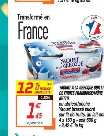 Netto Yaourt à La Grecque Sur Lit De Fruits Framboise-mûre Netto offre