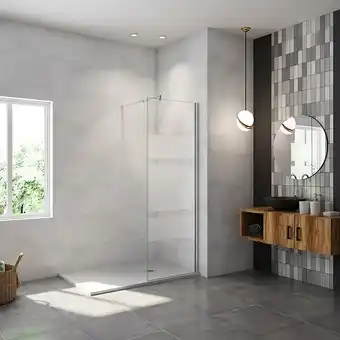 Bricorama Aica paroi de douche à l'italienne 80x190cm en 6mm verre avec bandes horizontales sérigraphiées, livré avec barre de fixation offre