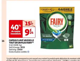 Auchan Supermarché Fairy capsule lave vaisselle tout en un plus (1) offre