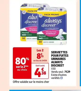 Auchan Supermarché Always discreet serviettes pour fuites urinaires offre