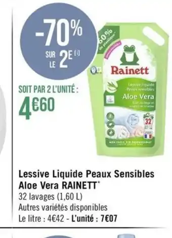 Géant Casino Lessive Liquide Peaux Sensibles Aloe Vera RAINETT offre