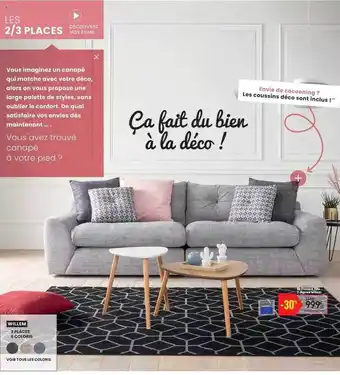 Conforama Canapé Fixe 3 Places Willem offre