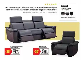 Conforama Canapé De Relaxation 3 Places Milton, Fauteuil De Relaxation Milton offre