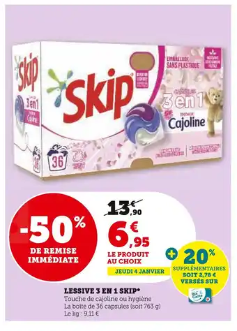 Super U Skip lessive 3 en 1 offre