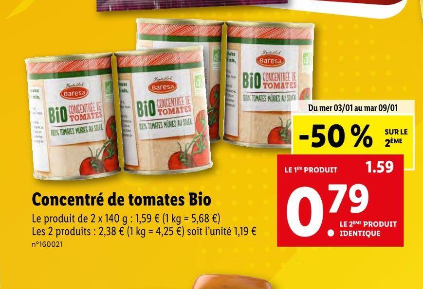 Promo Baresa concentré de tomates bio chez Lidl