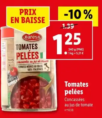 Lidl Baresa tomates pelées offre