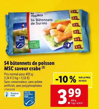 Lidl Nautica 54 bâtonnets de poisson msc saveur crabe offre