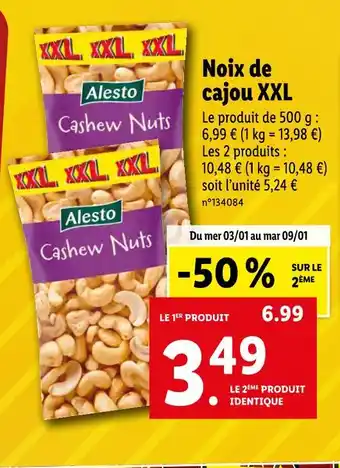 Lidl Alesto noix de cajou xxl offre