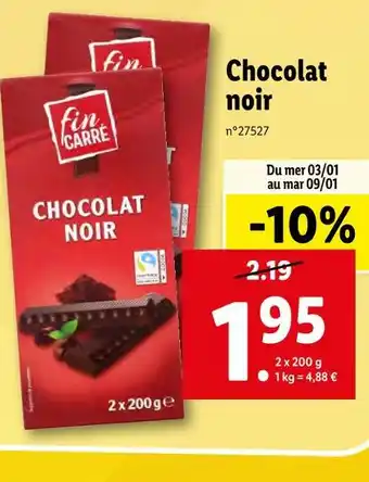 Lidl Fin carré chocolat noir offre