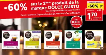 Lidl Dolce gusto -60% sur le 2ème produit de la marque dolce gusto offre