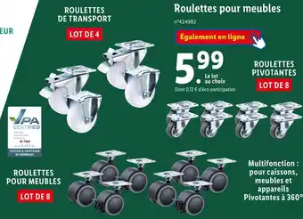 Lidl Roulettes pour meubles offre
