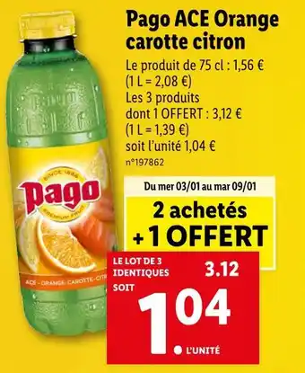 Lidl Pago ace orange carotte citron offre