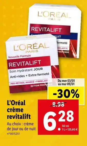 Lidl L’oréal crème revitalift offre