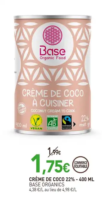 naturéO Base organics crème de coco 22% offre