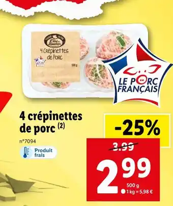 Lidl 4 crépinettes de porc offre