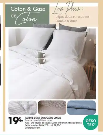 La Foir'Fouille Oeko tex parure de lit en gaze de coton offre