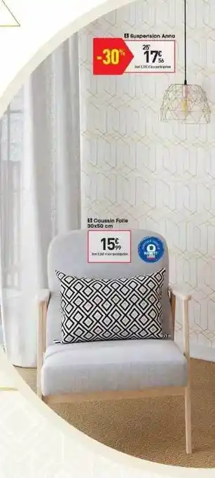 Conforama Suspension Anna, Coussin Folie 30 X 50 Cm offre