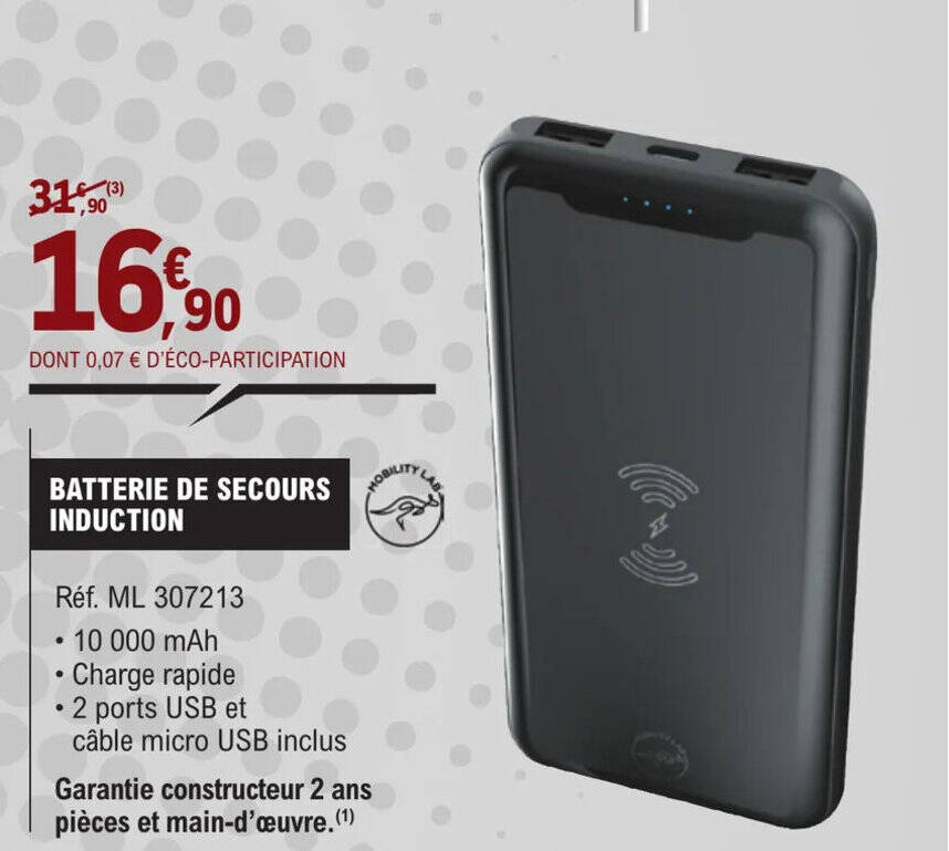 Promo BATTERIE DE SECOURS INDUCTION chez E.Leclerc