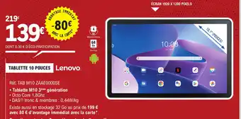 E.Leclerc TABLETTE 10 POUCES Lenovo offre