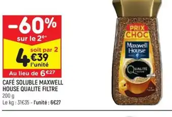 Leader Price CAFÉ SOLUBLE MAXWELL HOUSE QUALITE FILTRE 200 g offre