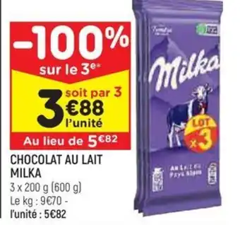 Leader Price CHOCOLAT AU LAIT MILKA offre
