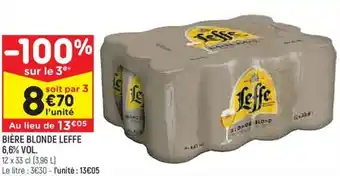 Leader Price BIÈRE BLONDE LEFFE 6,6% VOL. offre