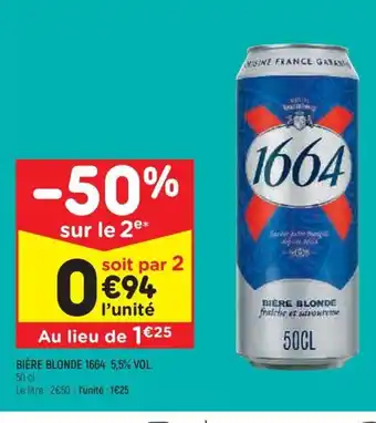 Leader Price BIÈRE BLONDE 1664 5,5% VOL. offre