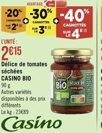 Casino Supermarchés Délice de tomates séchées CASINO BIO 90 g offre