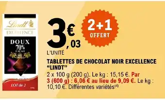 E.Leclerc Express TABLETTES DE CHOCOLAT NOIR EXCELLENCE LINDT offre