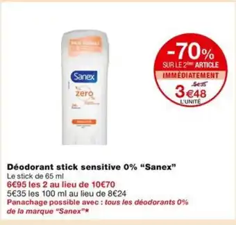 Monoprix Déodorant stick sensitive 0% "Sanex" offre