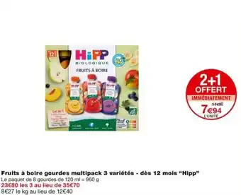 Monoprix Fruits à boire gourdes multipack 3 variétés - dès 12 mois "Hipp" offre