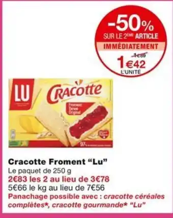 Monoprix Cracotte Froment "Lu" Le paquet de 250 g offre