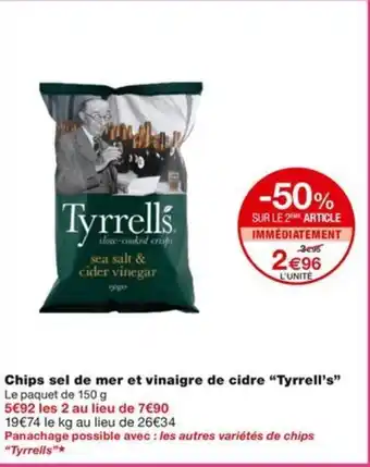Monoprix Chips sel de mer et vinaigre de cidre "Tyrrell's" Le paquet de 150 g offre