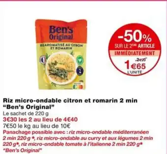 Monoprix Riz micro-ondable citron et romarin 2 min "Ben's Original" offre