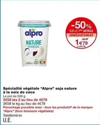 Monoprix Spécialité végétale “Alpro” soja nature à la noix de coco offre