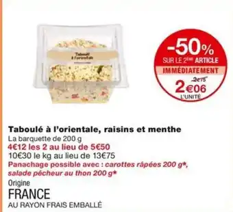 Monoprix Taboulé à l'orientale, raisins et menthe offre