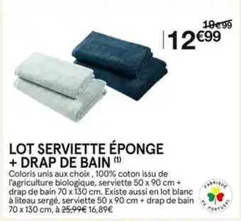 Monoprix LOT SERVIETTE ÉPONGE + DRAP DE BAIN (¹) offre