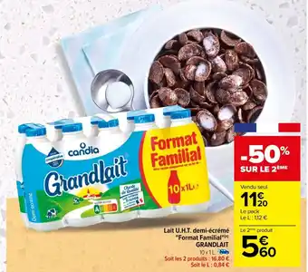 Carrefour Lait U.H.T. demi-écrémé "Format Familial"(n) GRANDLAIT offre