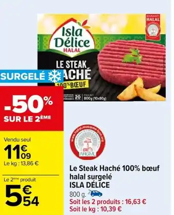 Carrefour Le Steak Haché 100% bœuf halal surgelé ISLA DÉLICE offre