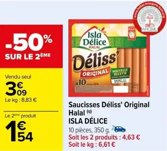 Carrefour Saucisses Déliss' Original Halal (9) ISLA DÉLICE offre