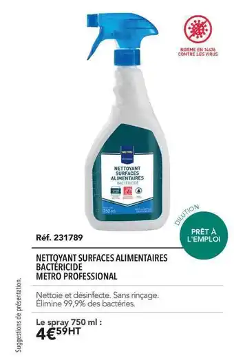 METRO Nettoyant Surfaces Alimentaires Bactericide Metro Professional offre