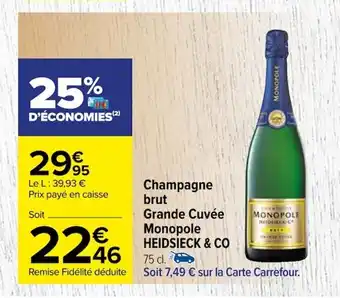 Carrefour Champagne brut Grande Cuvée Monopole HEIDSIECK & CO offre