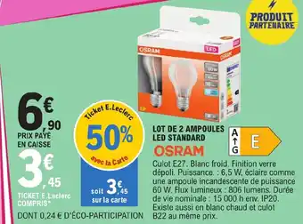 E.Leclerc LOT DE 2 AMPOULES LED STANDARD offre