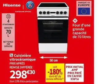 Conforama Hisense cuisinière vitrocéramique hec5a40wd offre