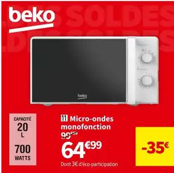 Conforama Beko microondes monofonction moc20100wfb offre