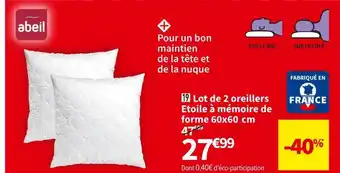 Conforama Abeil lot de 2 oreillers etoile à mémoire de forme 60x60 cm offre
