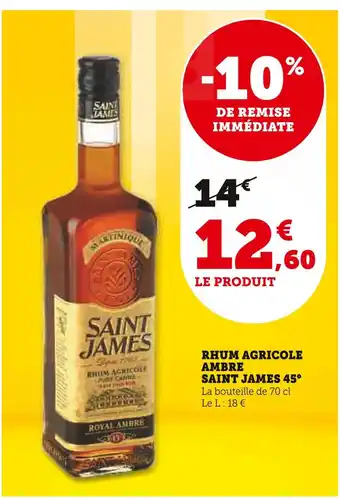 Super U Saint james rhum agricole ambre 45° offre
